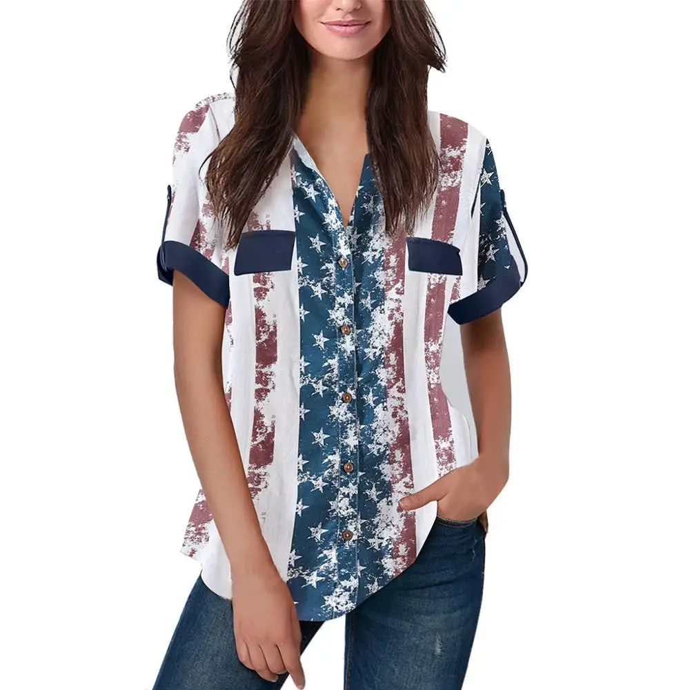 Новинка 2019 рубашка с флагом США модная женская сексуальная принтом в полоску