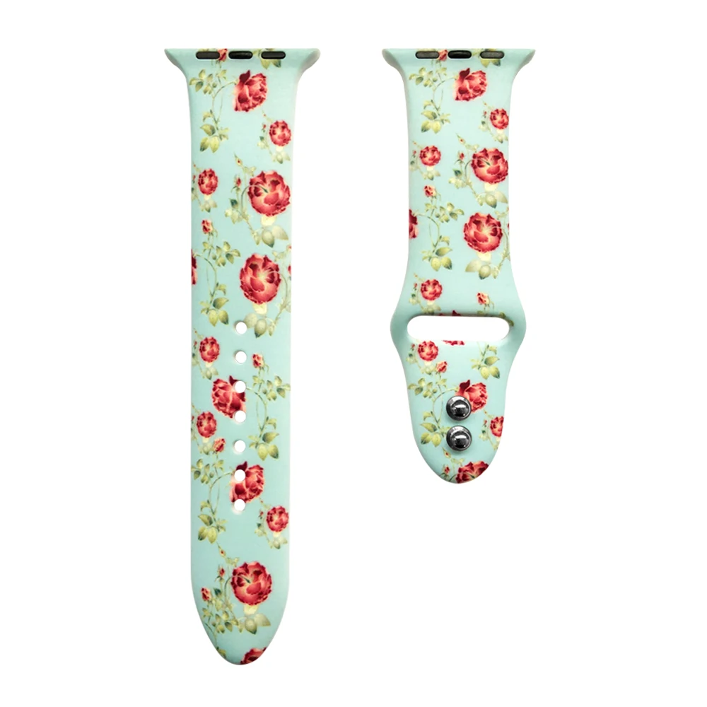 YUKIRIN спортивный силиконовый ремешок для Apple Watch band Case 38 мм 42 мм 40 мм 44 мм для iwatch series 4 3 2 1 браслет с цветочным узором