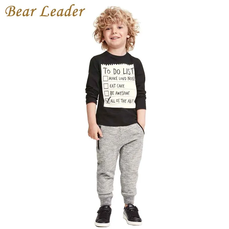 Bear leader/Одежда для маленьких мальчиков Новинка года, Весенняя темно-серая футболка с длинными рукавами+ повседневные длинные штаны комплект из 2 предметов детская одежда для От 3 до 7 лет
