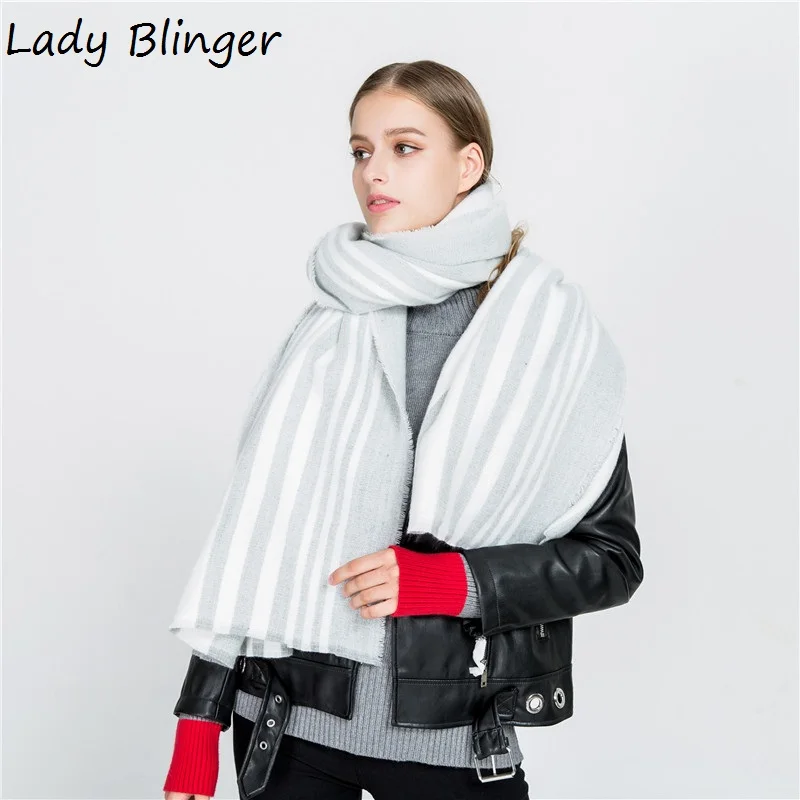 Женские серые полосатые шали и накидки Blinger очень большие мягкие шарфы с бахромой