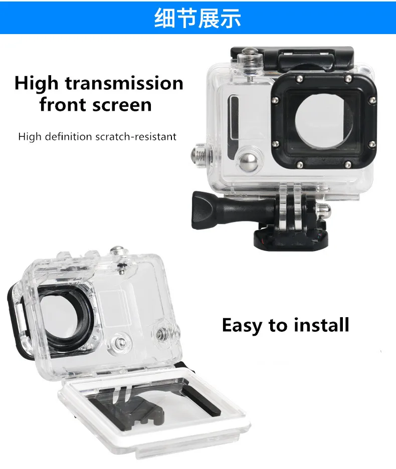 Съемный водонепроницаемый чехол с зажимом для gopro hero 3 + 4 Аксессуары спортивной и