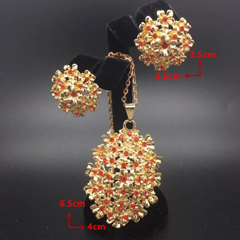 2019 новые винтажные комплекты украшений для женщин Красный Хрустальный полый