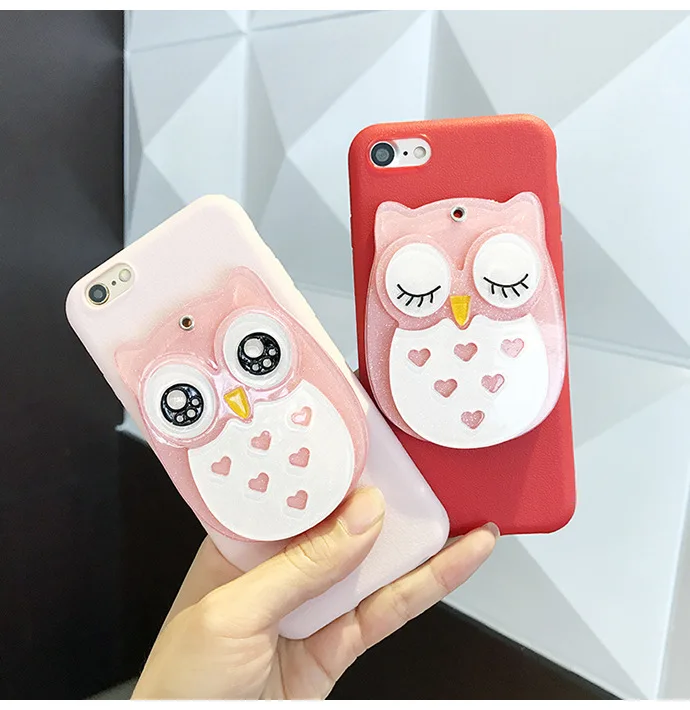 3D Kawaii сова розовый с зеркалом Bling PU чехол для iPhone X XS 10 8 7 6 S 6s Plus plus Чехлы милый