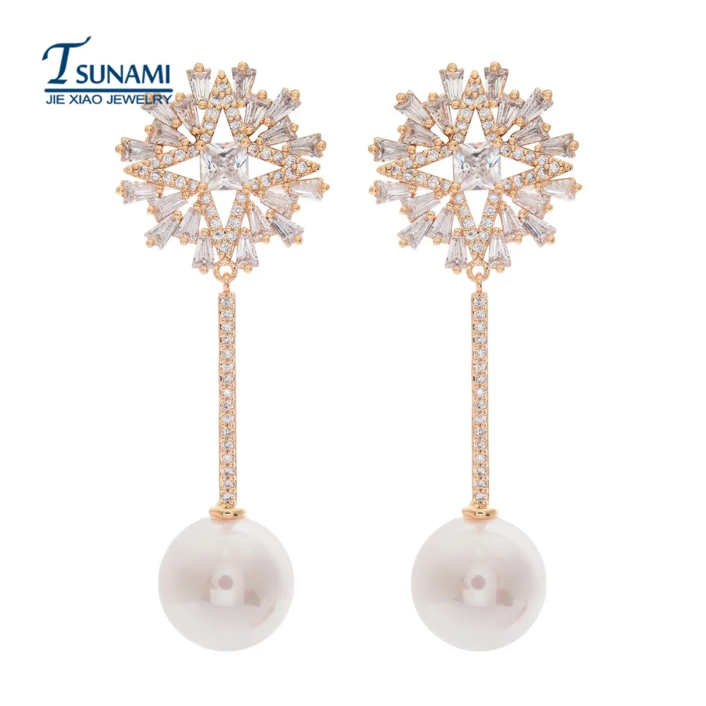 Высокое качество AAA циркониевые серьги с жемчугом изысканный дизайн корейский