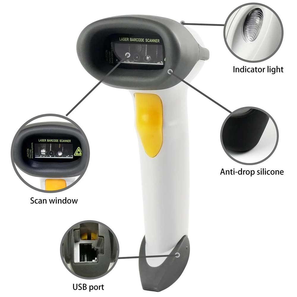 USB Автоматический сканер штрих кода Symcode 1D лазерный проводной беспроводной