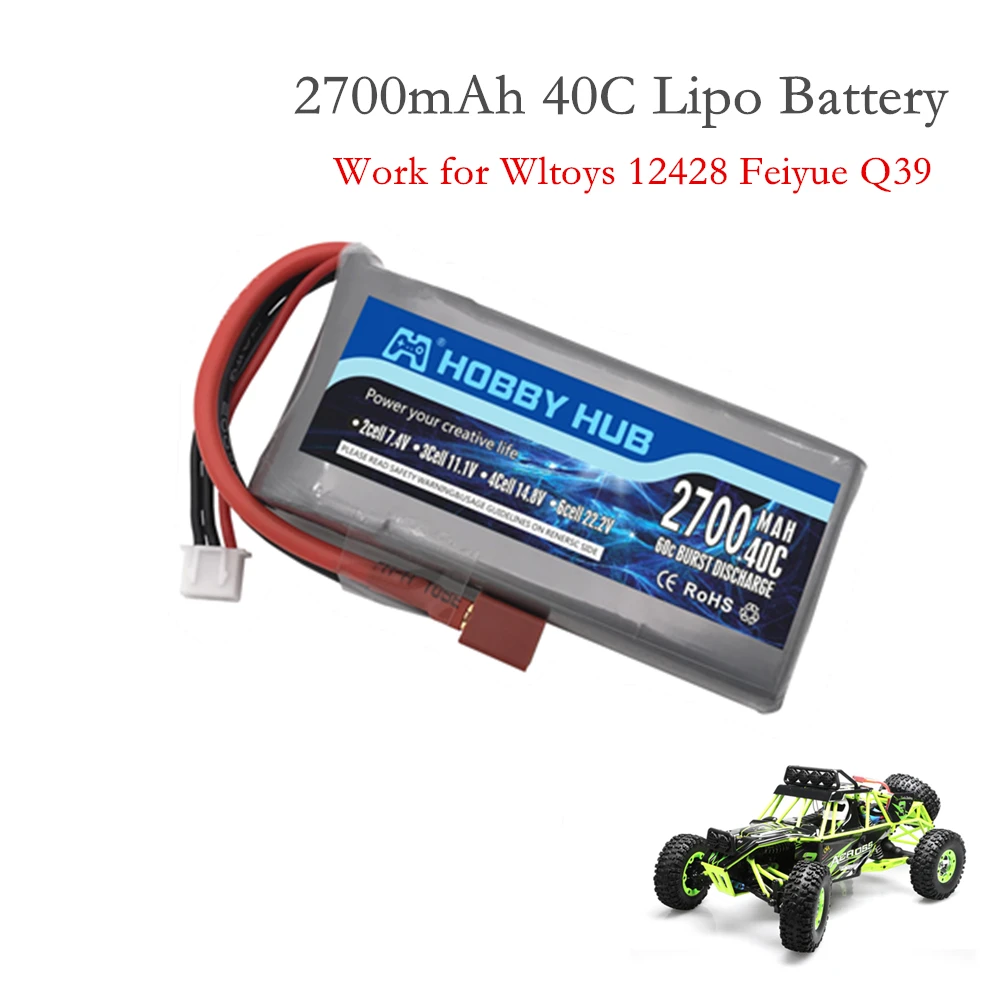 1PCS Rc Lipo Battery 2S 7.4V 2700mah 40C Max 60C For Wltoys 12428 12423 RC Car feiyue 03 Q39 Upgrade parts Battery