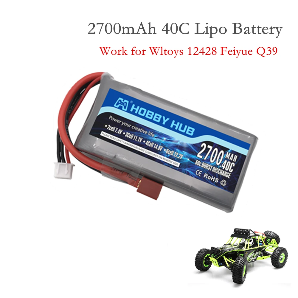 1 шт. радиоуправляемая Lipo батарея 2S 7 4 В 2700 мАч 40C Макс 60C для Wltoys 12428 12423