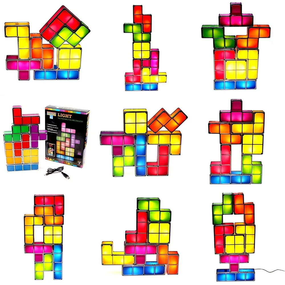 [DBF]DIY Tetris Puzzle новинка светодиодный ночник Штабелируемый настольная лампа