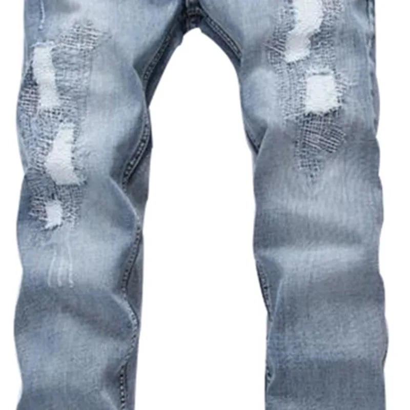 Fashion Brand Designer Mens Ripped Jeans Pants Light Blue Slim Fit Distressed Denim Joggers Male Plus Size 42 Torn Jean Trousers | Мужская