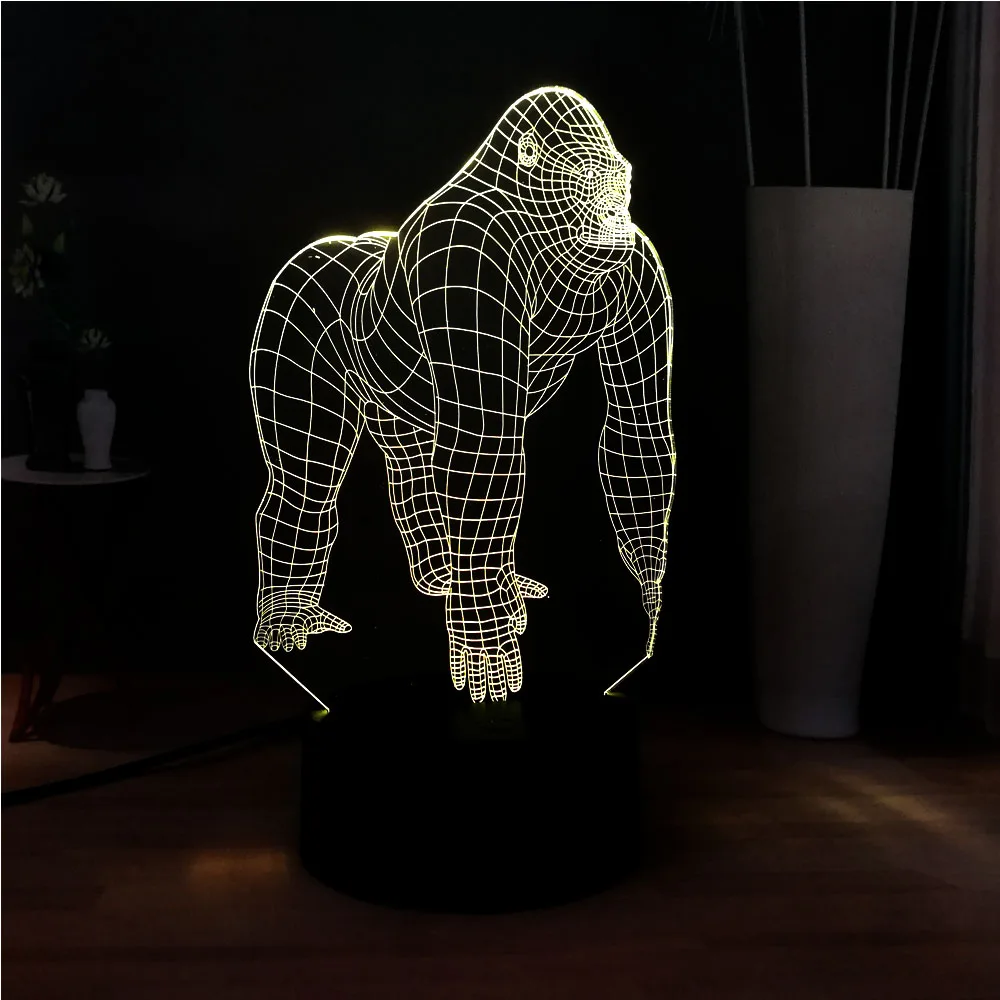 3D иллюзия животных Сексуальная Милая Горилла шимпанзе лампа 7 цветов меняющая