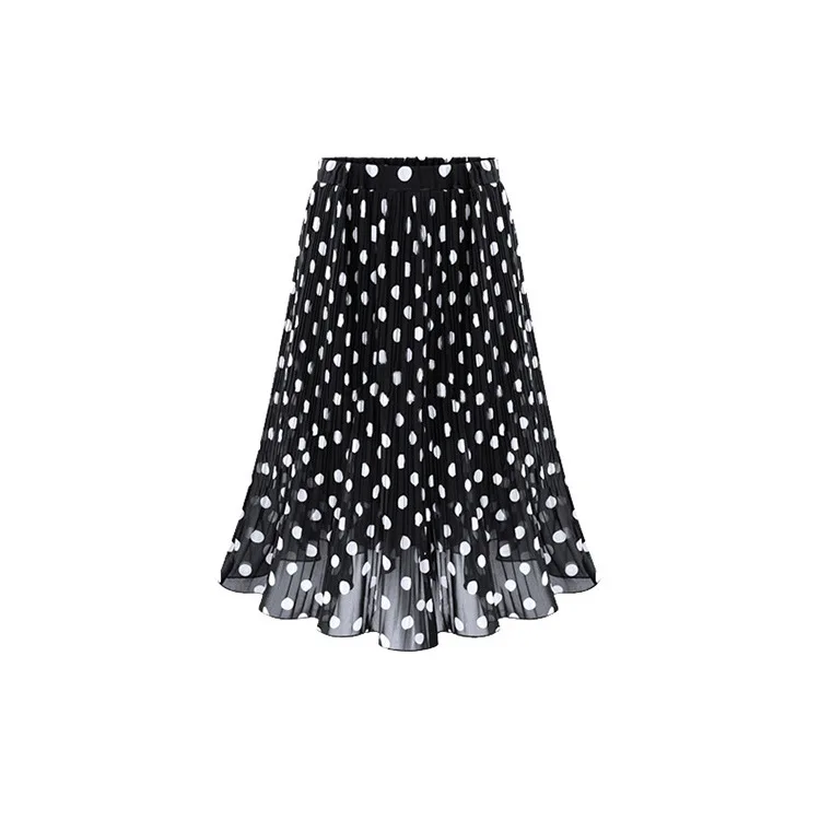 black Юбка в горошек черная юбка Уличная женская одежда Saia Plissada Faldas Mujer Moda Midi Rokken Лето Spodnice Damskie - Цвет: black