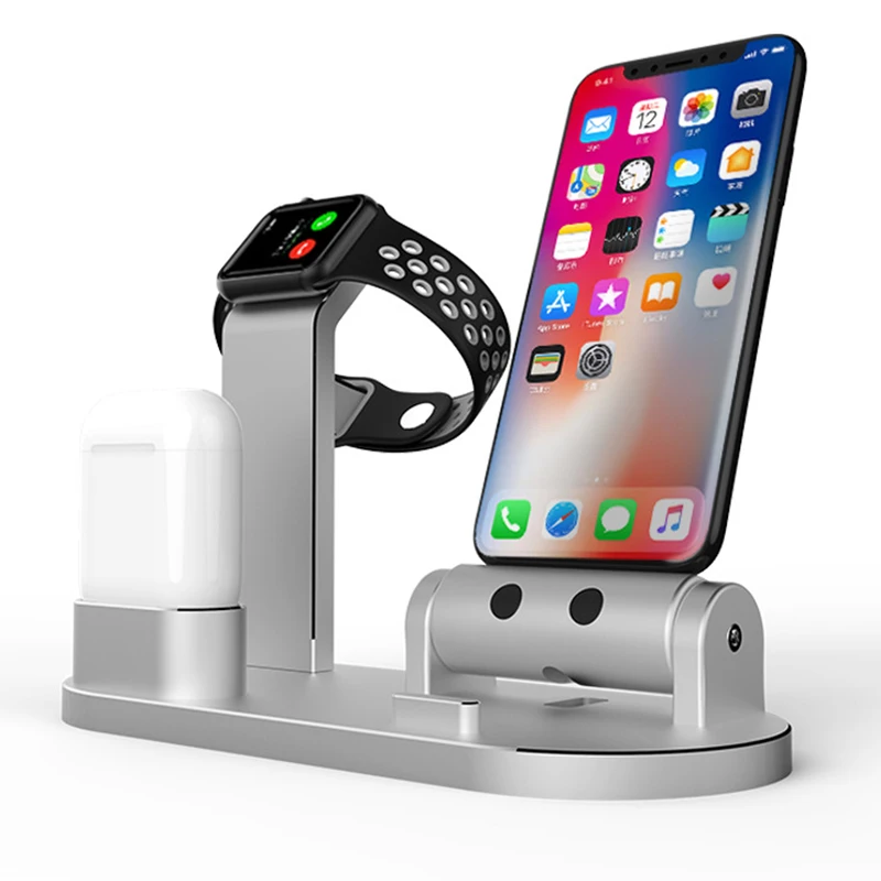 3 в 1 Беспроводные наушники сплав Подставка для зарядки для Apple Watch для AirPods зарядная станция быстрое зарядное устройство для iPhone X/8 8 plus