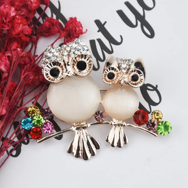 2 вида цветов Имитация кошачий глаз камень сова броши для женщин горный хрусталь