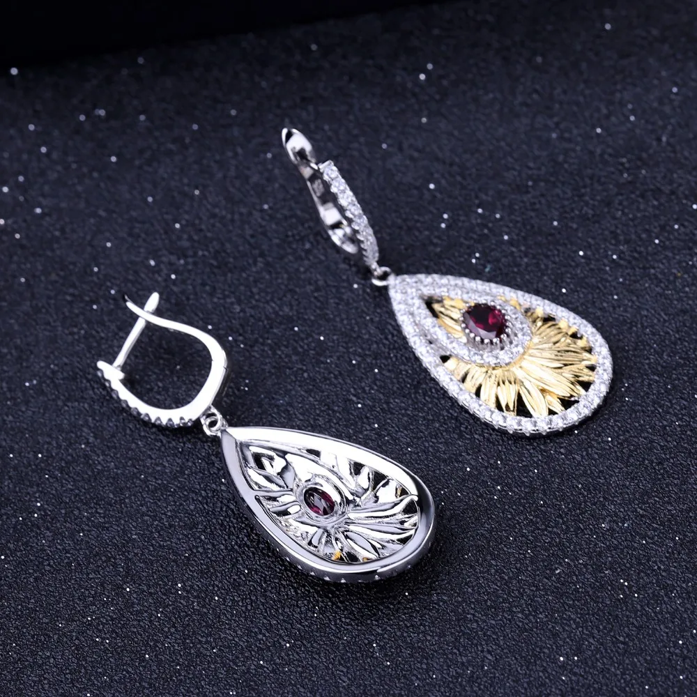 GEM'S балетные 925 пробы серебряные ювелирные изделия ручной работы 1.20Ct натуральный родолит гранат Подсолнух Висячие серьги для женщин Свадебные