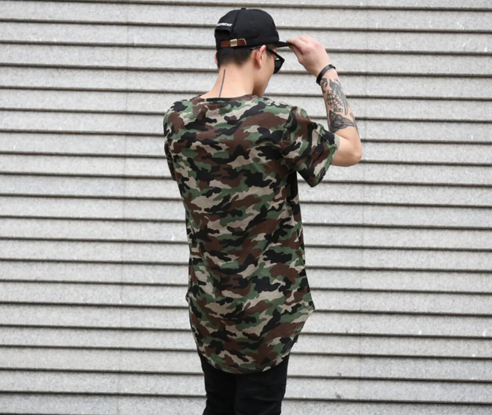 2017 Лето Расширенный Изогнутые Подол Майка Мужчины Городской Kpop Камуфляж