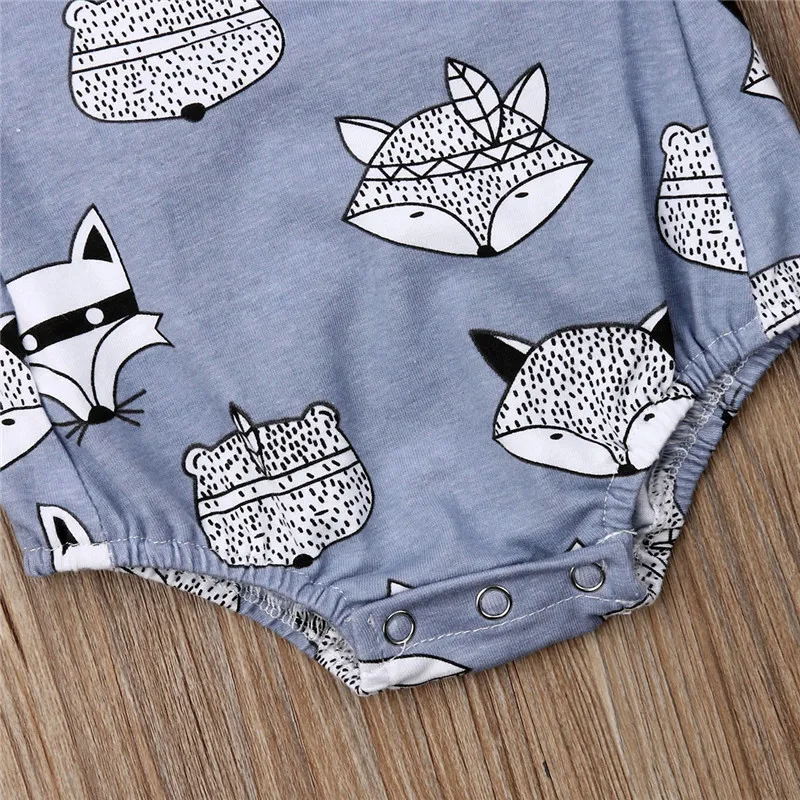 

Gray Animal Print Bodysuit Newborn Infant Baby Boy Girl Cartoon Sleeveless Jumpsuit Bodysuit Clothes 0-18M