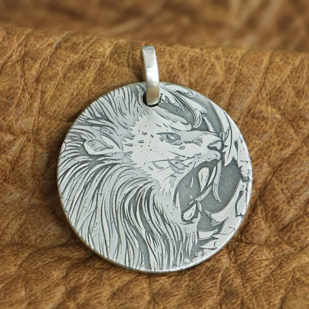 999 Стерлинговое Серебро король льва Dogtag лазерная гравировка Высокая детализация Мужская Байкерская панк Подвеска 9X304
