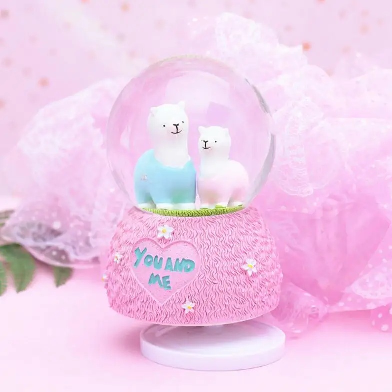 YM 802 Creative gifts little sheep cute Alpaca cartoon crystal ball external rotating water polo music box decoration | Дом и сад