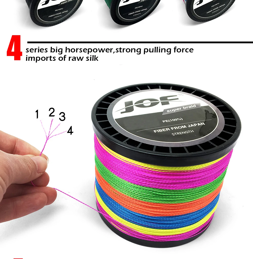 JOF 1000 м/547 ярдов PE плетеная леска, многофиламентный 4 нити шнур для ловли карпа 10 12 18 28 35 40 50 60 80 фунтов