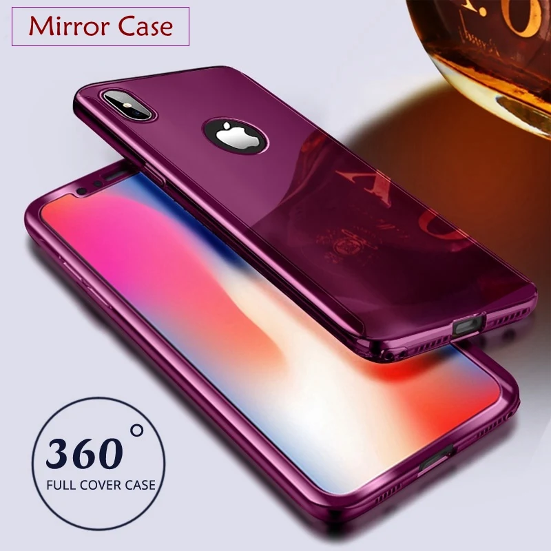 Чехлы для iphone 7 8 X 10 plus зеркальные 360 Покрытие полное покрытие чехол 6 6s Plus 5 5S se Coque