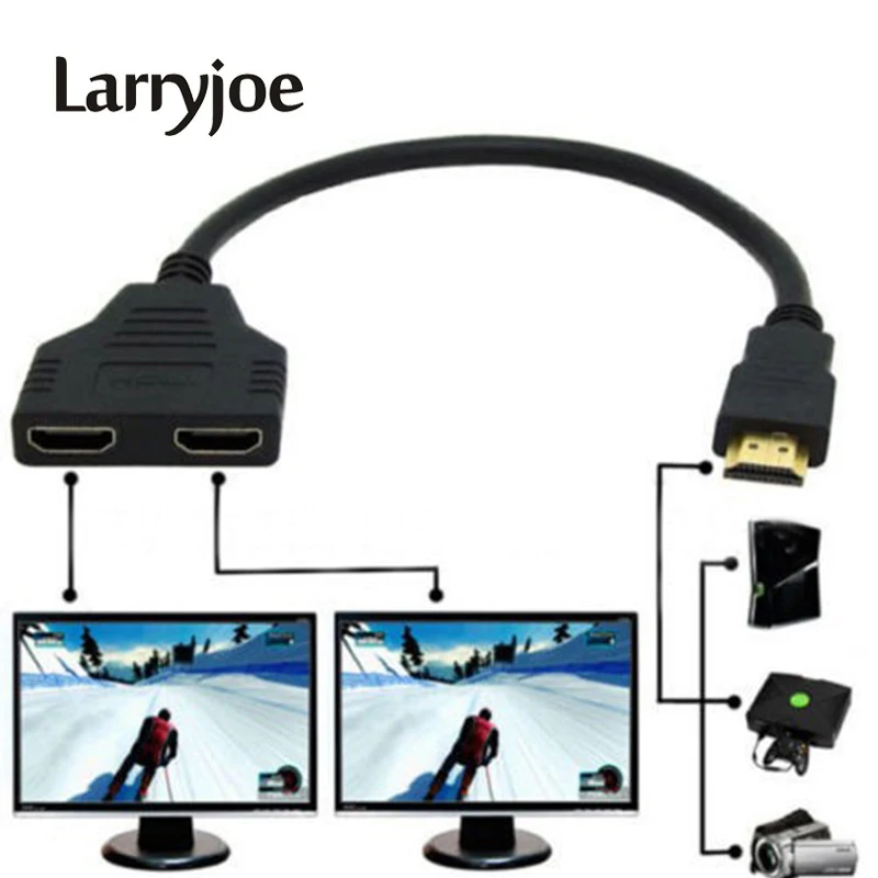 Larryjoe Новое поступление кабель HDMI сплиттер кабель 1 штекер к двойному HDMI 2 Женский Y сплиттер адаптер в HDMI HD LED LCD TV 30 см