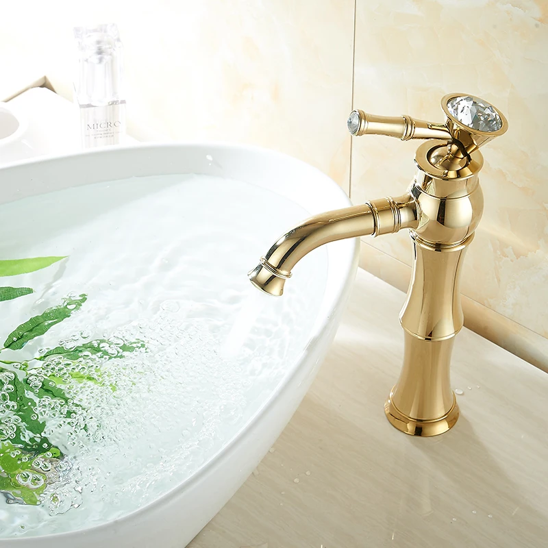 Золотой смеситель для ванной комнаты кран холодной и горячей воды из бамбука