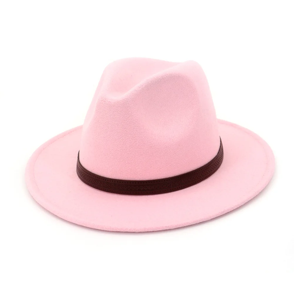 QIUBOSS Панама Джаз Fedora кепка для женщин и мужчин Шерсть фетр остроконечные широкие полями Дерби шляпа кофе кожа Украшение Gambler Chapeau QB42