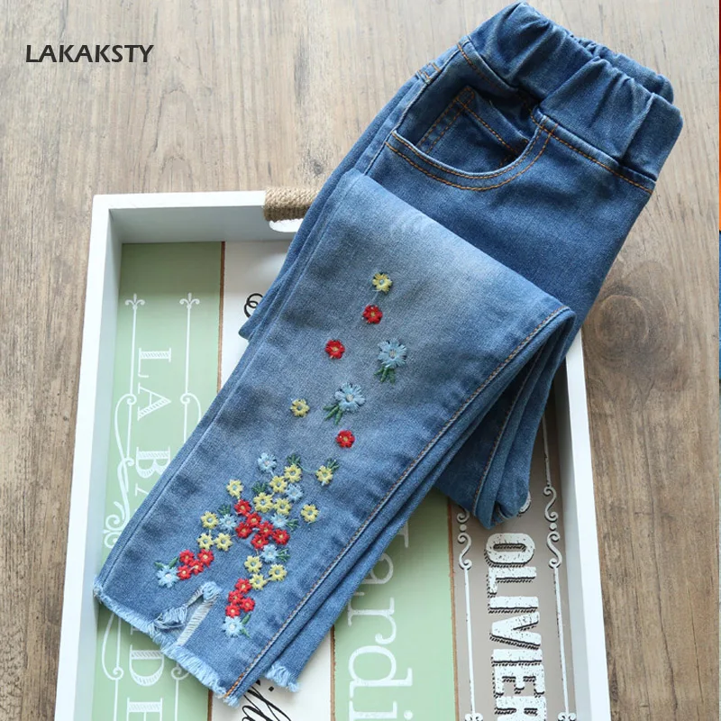LAKAKSTY/2019 г. Осенние детские джинсы для девочек узкие брюки карандаш повседневные