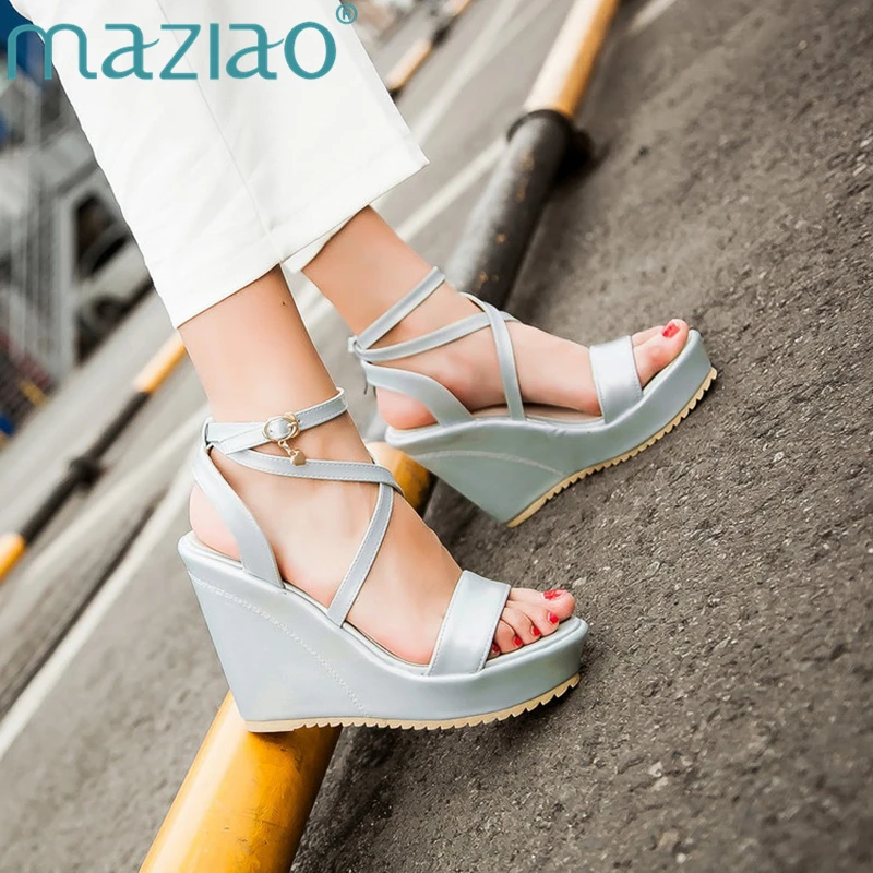 MAZIAO/Босоножки на платформе и высоком каблуке; женские модные босоножки с ремешками на лодыжках; женская обувь; Летние босоножки на танкетке с открытым носком; Sandalia Mujer