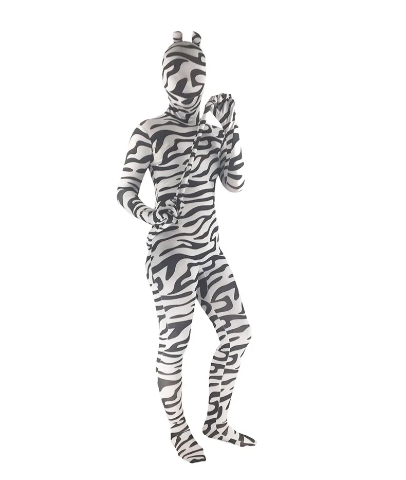 Костюм зентай для взрослых из спандекса и лайкры унисекс с принтом зебры - Фото №1