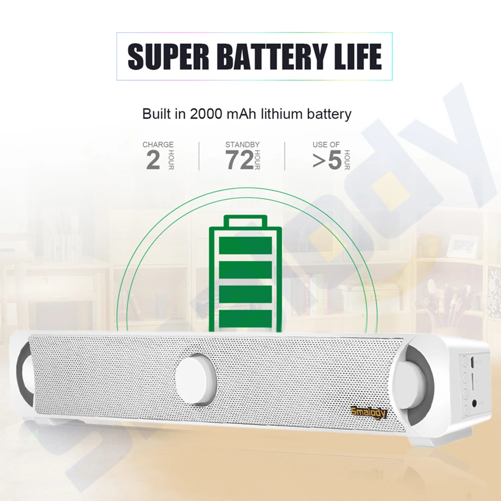 Smalody Bluetooth динамик Саундбар светодиодный динамик s домашний кинотеатр 10 Вт стерео сабвуфер TF воспроизведение музыки Bluetooth динамик с сабвуфером