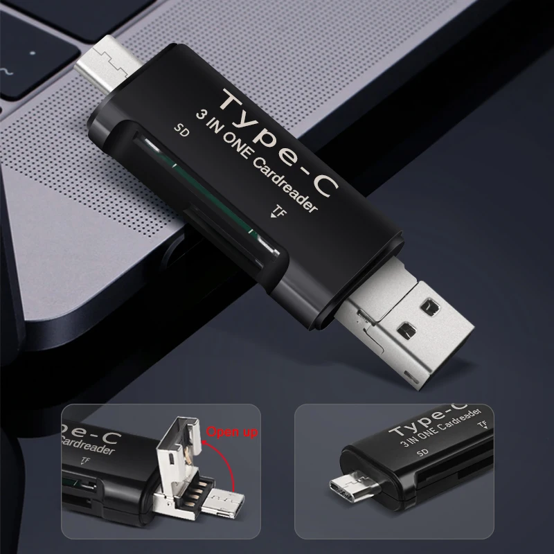 Raugee type C и Micro USB OTG кард-ридер 3 в 1 USB-C 2,0 Универсальный TF SD Разъем для чтения для мобильного телефона ПК Mac компьютерный адаптер