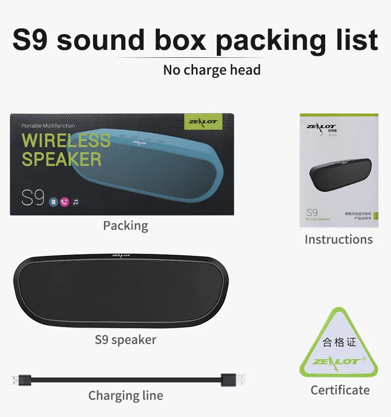 Фанатик S9 Беспроводной Bluetooth Динамик Портативный многофункциональная стерео сабвуфер динамика громкой связи TF карта USB MP3 играть