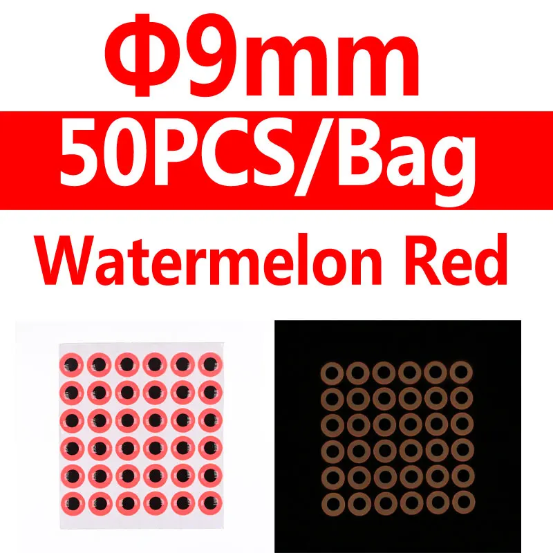 9mm watermelon 50pcs Wifreo 50 шт./лот 3D светящиеся рыбьи глаза имитация мухобойка морские рыболовные Джиги ночная рыбалка приманка аксессуары оранжевый зеленый - Цвет: 9mm watermelon 50pcs