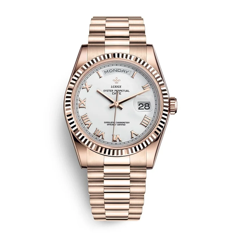 rosegold white Lgxige Лидирующий бренд часы Роскошные модные золотые часы с датой часы мужские водонепроницаемые часы деловые мужские geneva часы reloj hombre - Цвет: rosegold white