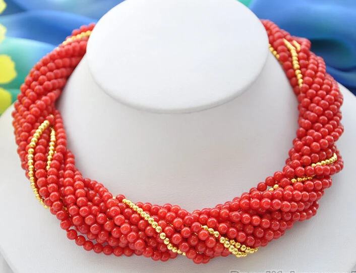 

Hot sale Shipping>>>>>10strands natural 4mm red coral bead NECKLACE 18inch Fine Factory direct