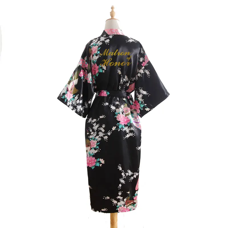 black BZEL Matron Of Honor, женские халаты, свадебные, вечерние, подарок, цветочные, атласные, шелковые халаты, кимоно, халат, халат, ночная рубашка, Халат - Цвет: black