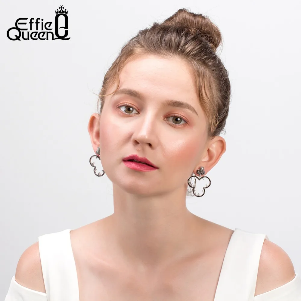 Женские серьги в форме покерного клуба Effie Queen с цветком из черного циркония AAA