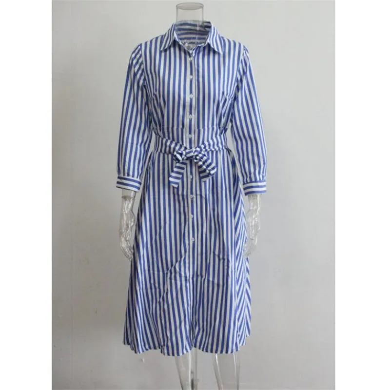 Платье женское средней длины с поясом бантом отложным воротником и длинным