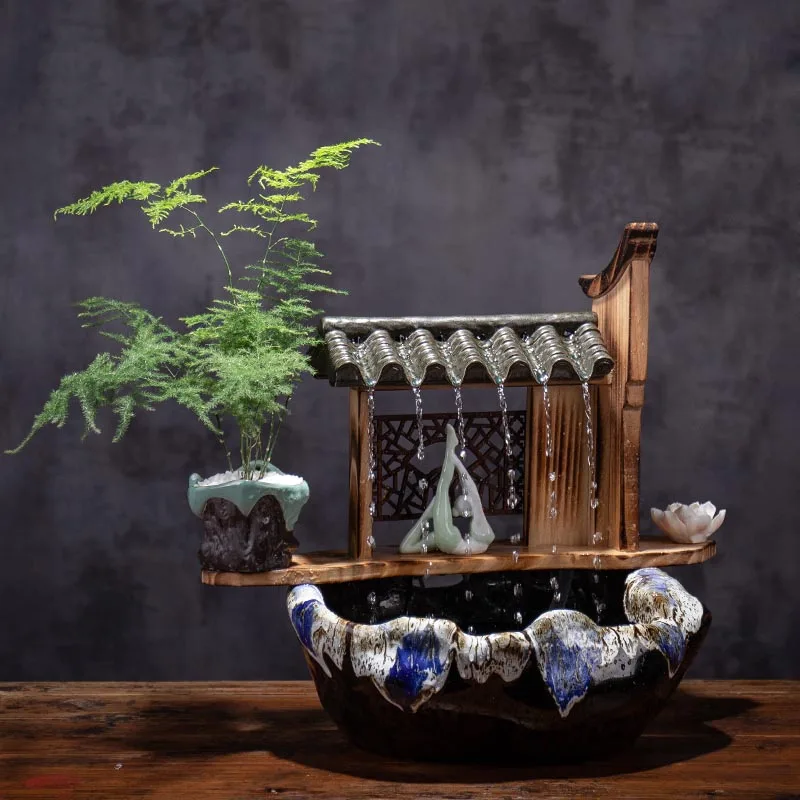 

110V-220V Chinese Style Zen Flowing Water Fountain Desktop Ornaments Feng Shui Lucky Business Gift Office Living Room Decoration