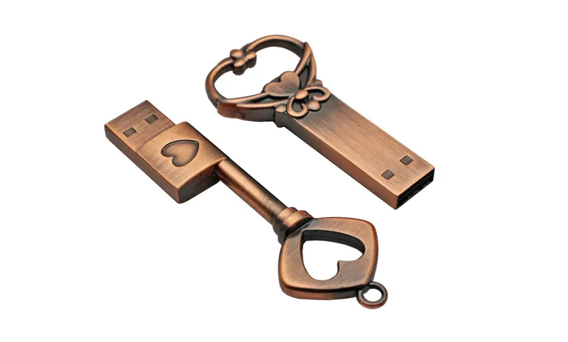 SHANDIAN медный ключ в форме сердца usb флеш-накопитель 4 ГБ 16 ГБ 32 ГБ 64 Гб металлические ключи карта памяти свадебный подарок