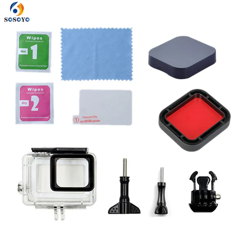 

45m Waterproof Case+Diving Housing Filter Lens+lens cap+Screen Protector Film For Gopro Hero 6 5 Sports Camera Accessories