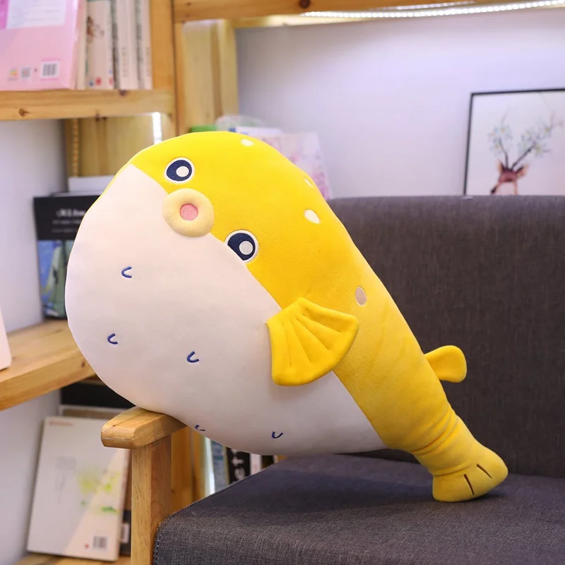 Puffer fish Милая имитация дельфина, пуха, рыбы, акулы, пингвина, плюшевая игрушка, мягкие Мультяшные морские животные, Кит, мягкая кукла, подушка для дивана, детские подарки - Цвет: Puffer fish