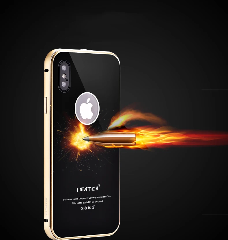 iMatch чехол для iPhone X Coque Роскошный Алюминиевый металлический бампер+ 9H Твердость Закаленное стекло задняя крышка для iPhone X чехол