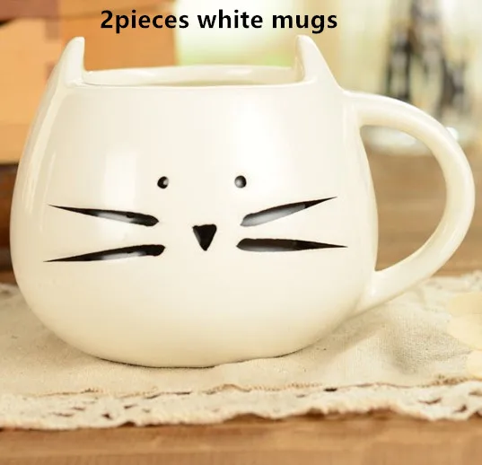white 400 ml Черный и белый цвета Cat керамические кружки комплект милый кот дизайн кружка для кофе kawaii любителей кошек пару кружек - Цвет: white
