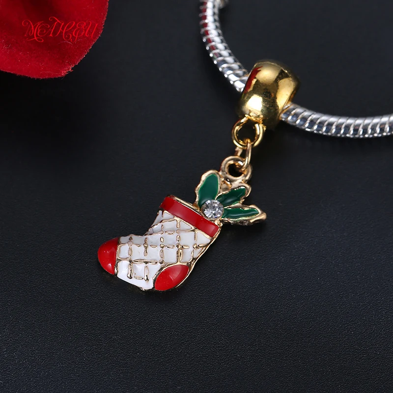 MaHeu золотые подвески эмаль цветные рождественские носки хрустальные подходят