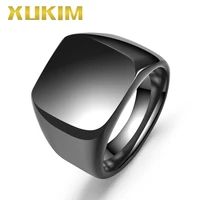 xukim jewelry top quality 316l stainless steel high polished rock solid biker punk black mens signet ring
