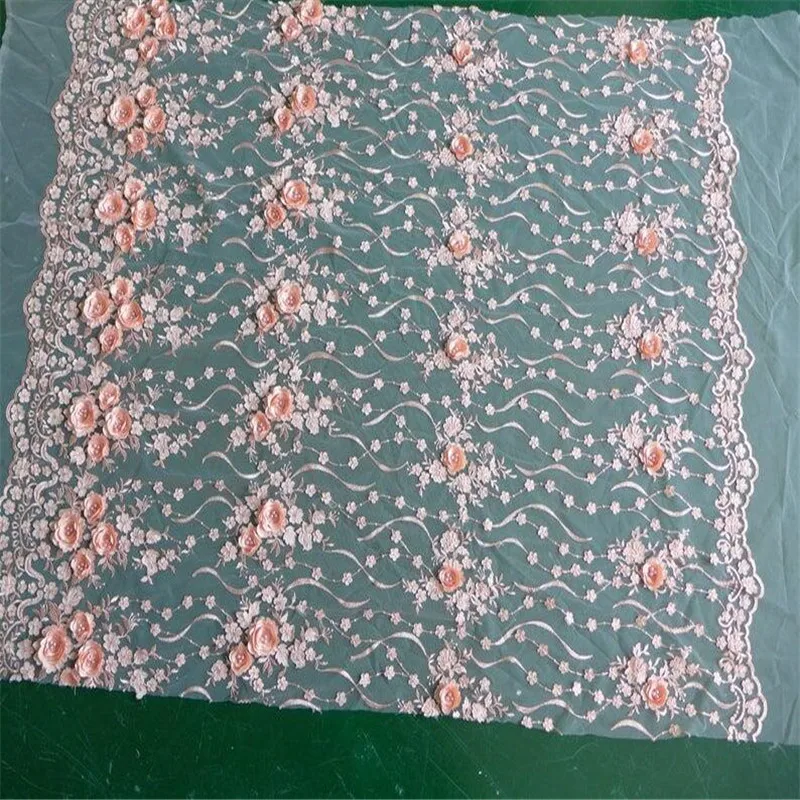 Персик/слоновая кость/сиреневый роскошный Tissu 3D цветок вышитая Тюлевая сетчатая кружевная ткань с жемчугом бисером свадебные шторы ткань