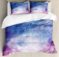 Navy and Blush Duvet Cover Set Watercolor Style Starry Space Galaxy Nebula Abstract Cosmos Inspired Decorative 4pcs Bedding Set