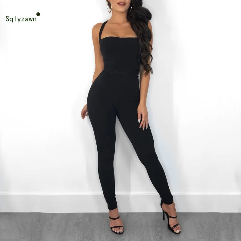 2019 женское сексуальное с открытой спиной бесшовное черное комбинезоны уличная